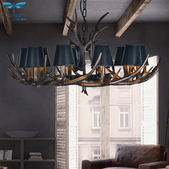 Traditional Tapered Shaped Hanging Lamp 4/6/10 Bulbs Resin Chandelier Light Fixture In Black For