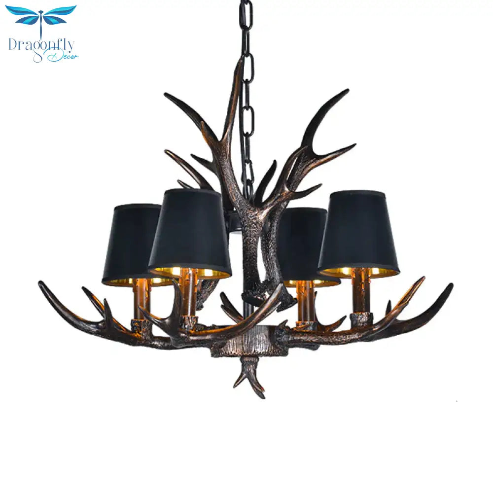 Traditional Tapered Shaped Hanging Lamp 4/6/10 Bulbs Resin Chandelier Light Fixture In Black For