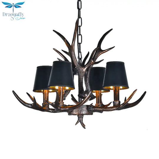 Traditional Tapered Shaped Hanging Lamp 4/6/10 Bulbs Resin Chandelier Light Fixture In Black For