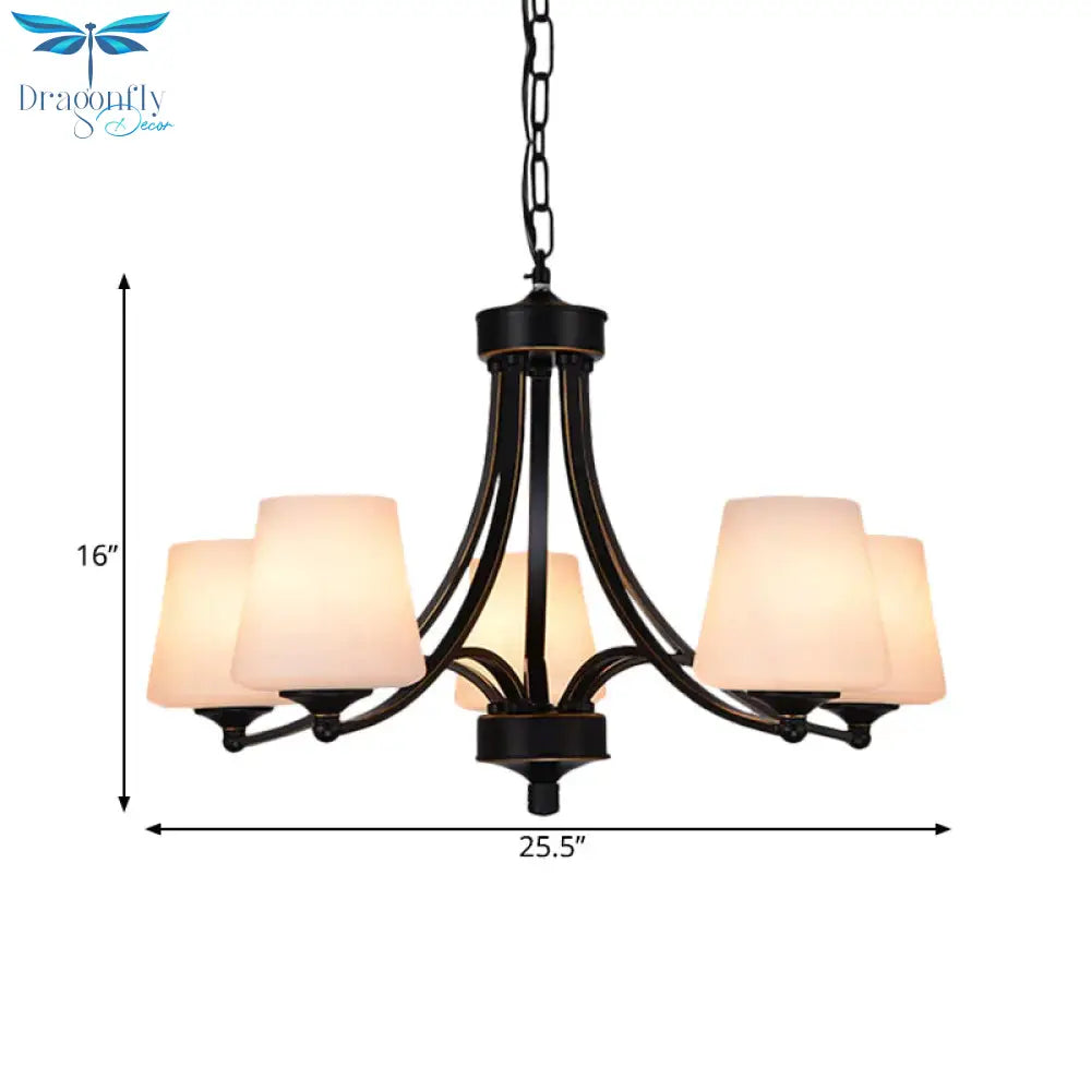 Traditional Tulip Chandelier Light Fixture 3/5/8 Bulbs Milky Glass Pendant Lighting In Black For