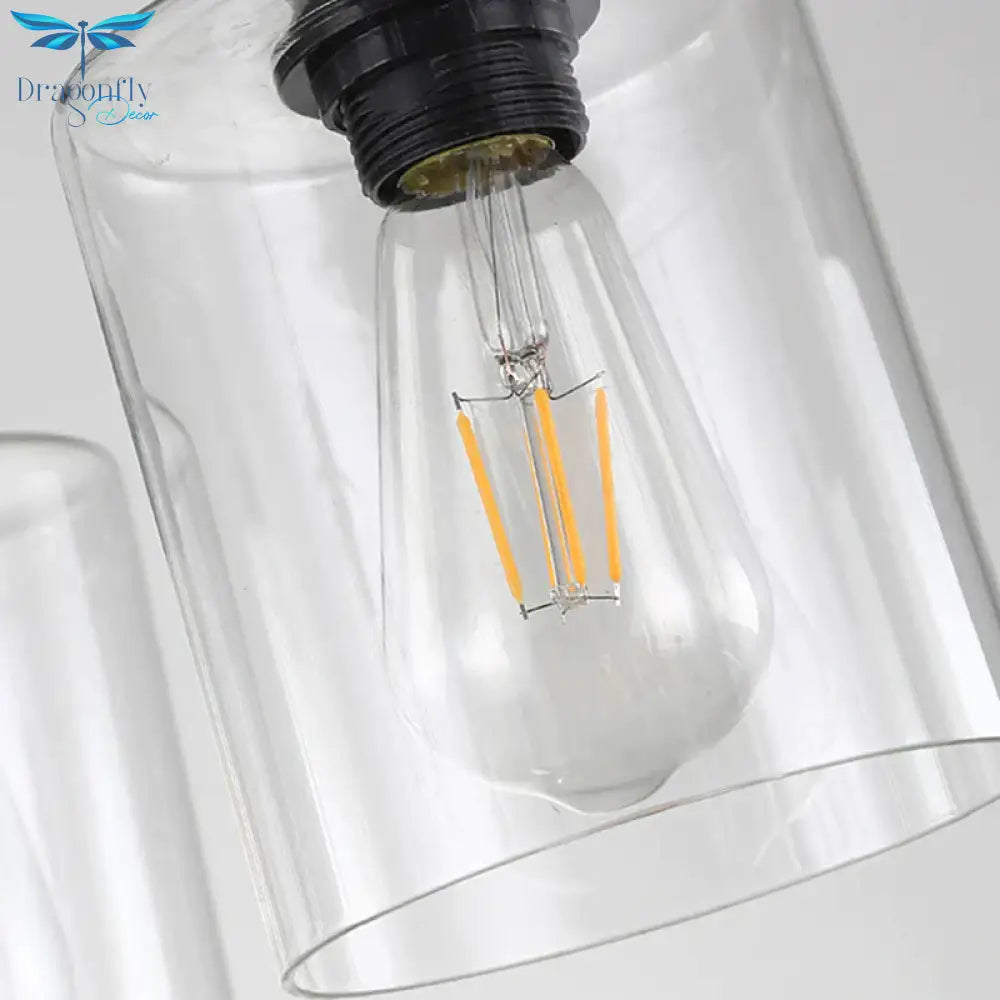 Traditional Two - Tiers 14 Lights Clear Glass Hanging Chandelier In Black With Cylinder Shade