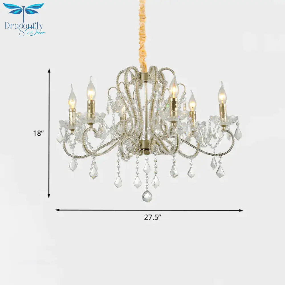 Traditionalism Candelabra Chandelier 6 - Bulb Clear Crystal Hanging Light Fixture With Metal