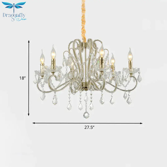 Traditionalism Candelabra Chandelier 6 - Bulb Clear Crystal Hanging Light Fixture With Metal