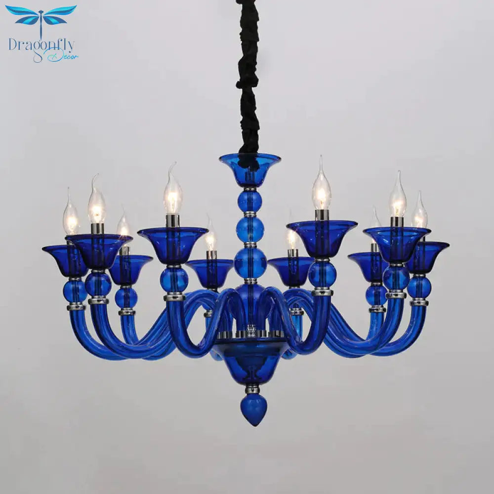 Traditionary Beige/Purple/Blue Glass Hanging Lamp With 10 Bulbs