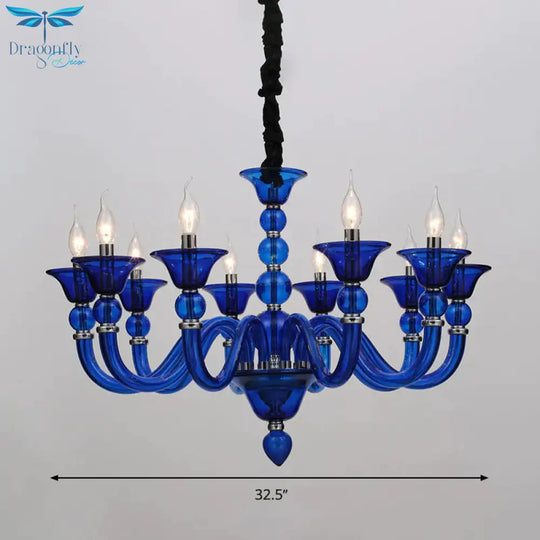 Traditionary Beige/Purple/Blue Glass Hanging Lamp With 10 Bulbs