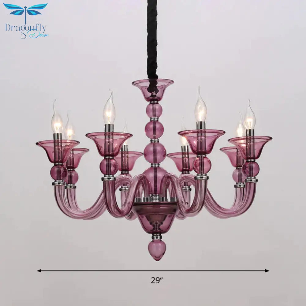 Traditionary Beige/Purple/Blue Glass Hanging Lamp With 10 Bulbs