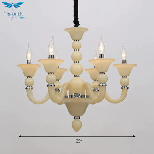 Traditionary Beige/Purple/Blue Glass Hanging Lamp With 10 Bulbs