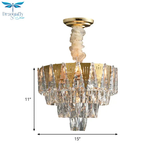 Triangle Chandelier Modernism Metallic 7 - Light Gold Hanging Ceiling Light With Crystal Icicle