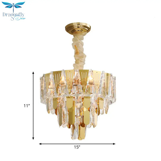 Triangle Chandelier Modernism Metallic 7 - Light Gold Hanging Ceiling Light With Crystal Icicle