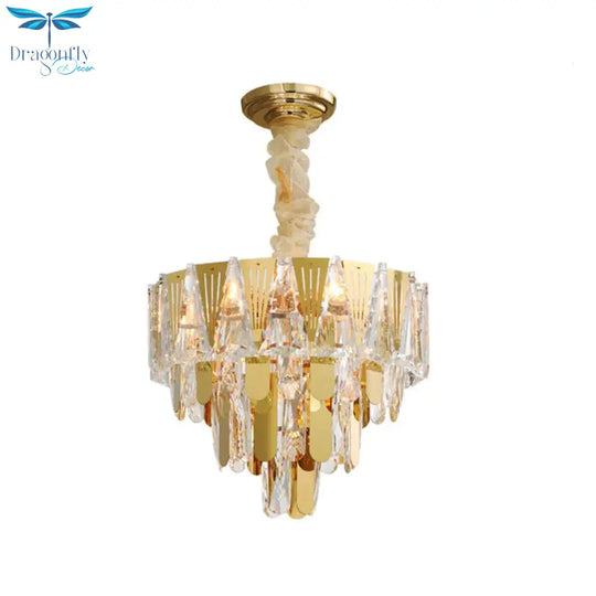Triangle Chandelier Modernism Metallic 7 - Light Gold Hanging Ceiling Light With Crystal Icicle