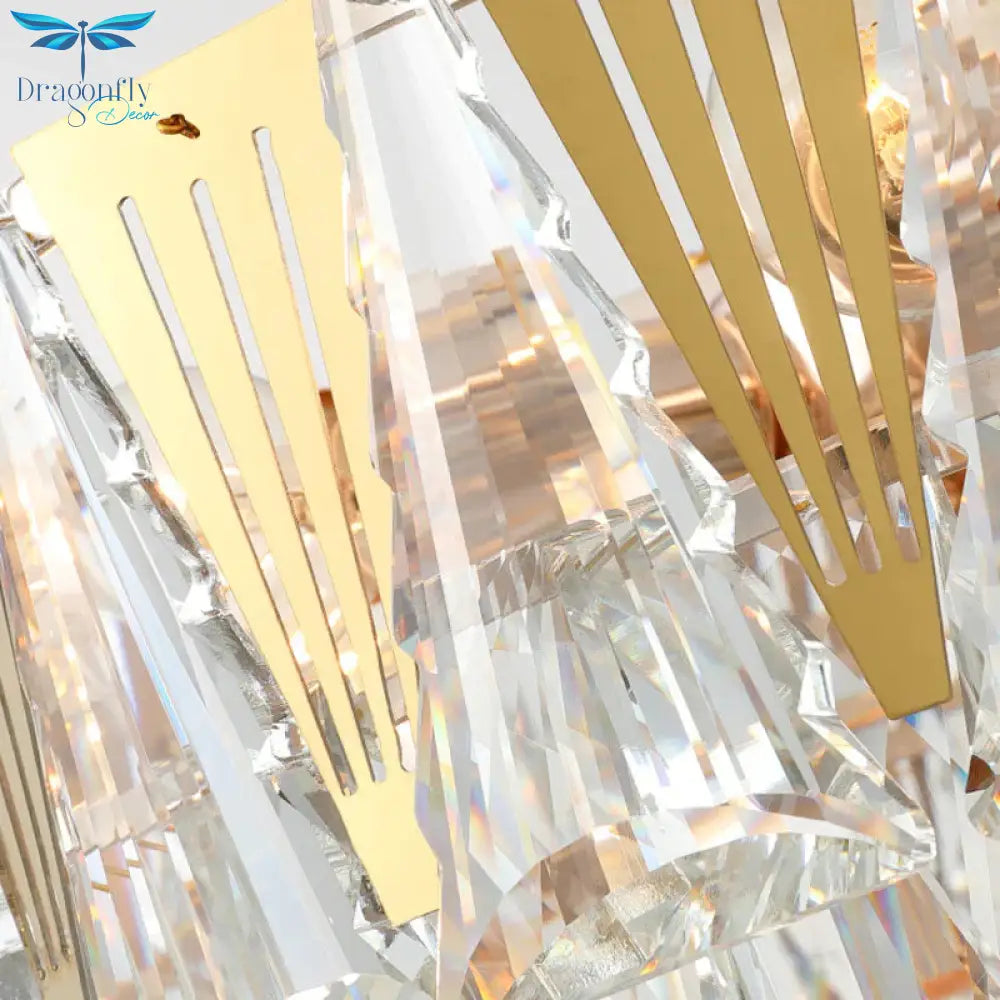 Triangle Chandelier Modernism Metallic 7 - Light Gold Hanging Ceiling Light With Crystal Icicle