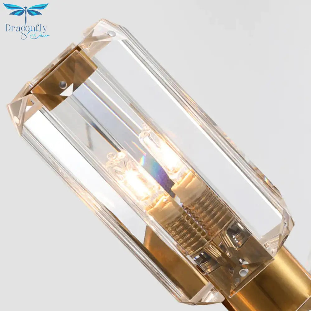 Tubular Chandelier Lamp Traditionary Beveled Crystal 12/16 Bulbs Gold Hanging Pendant Light
