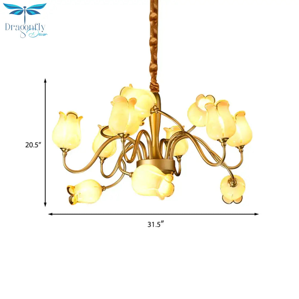 Tulip Bedroom Ceiling Chandelier American Garden Metal 12 Heads Gold Led Pendant Light Fixture