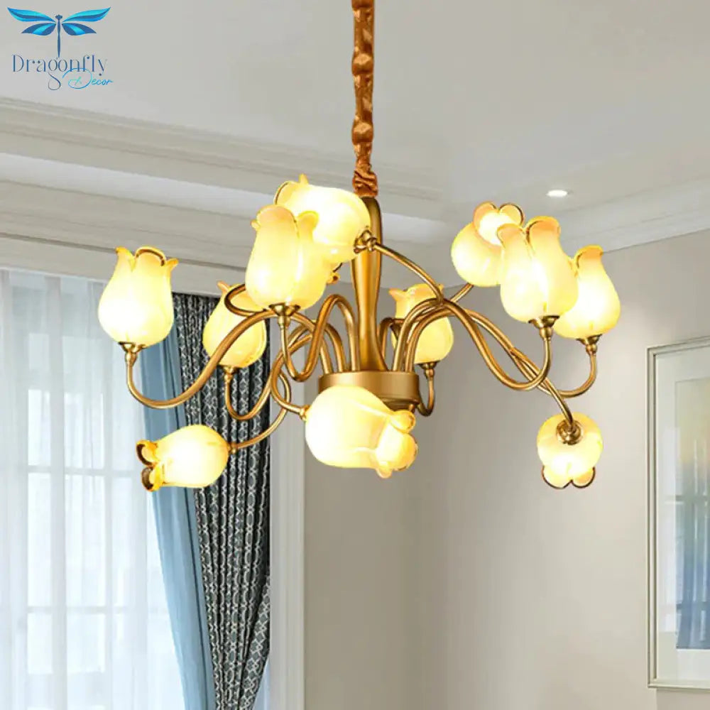 Tulip Bedroom Ceiling Chandelier American Garden Metal 12 Heads Gold Led Pendant Light Fixture