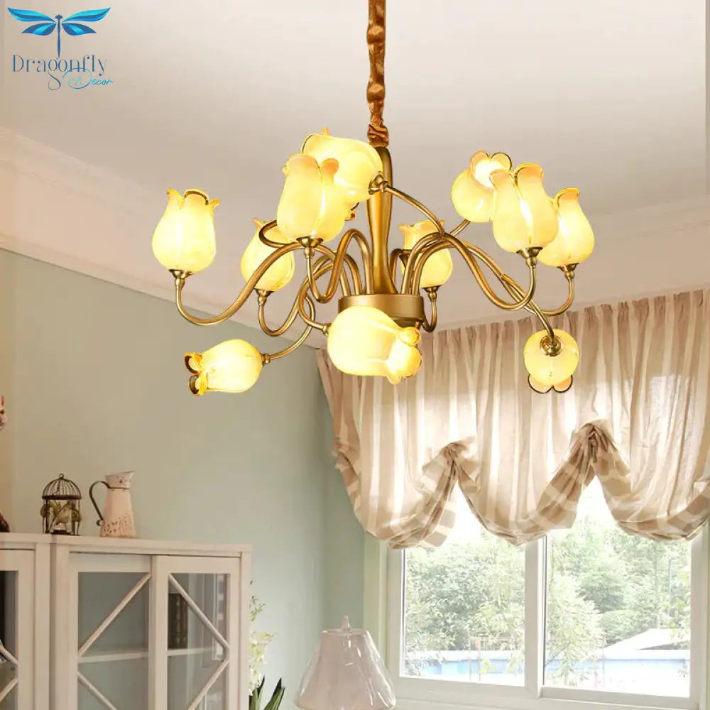 Tulip Bedroom Ceiling Chandelier American Garden Metal 12 Heads Gold Led Pendant Light Fixture