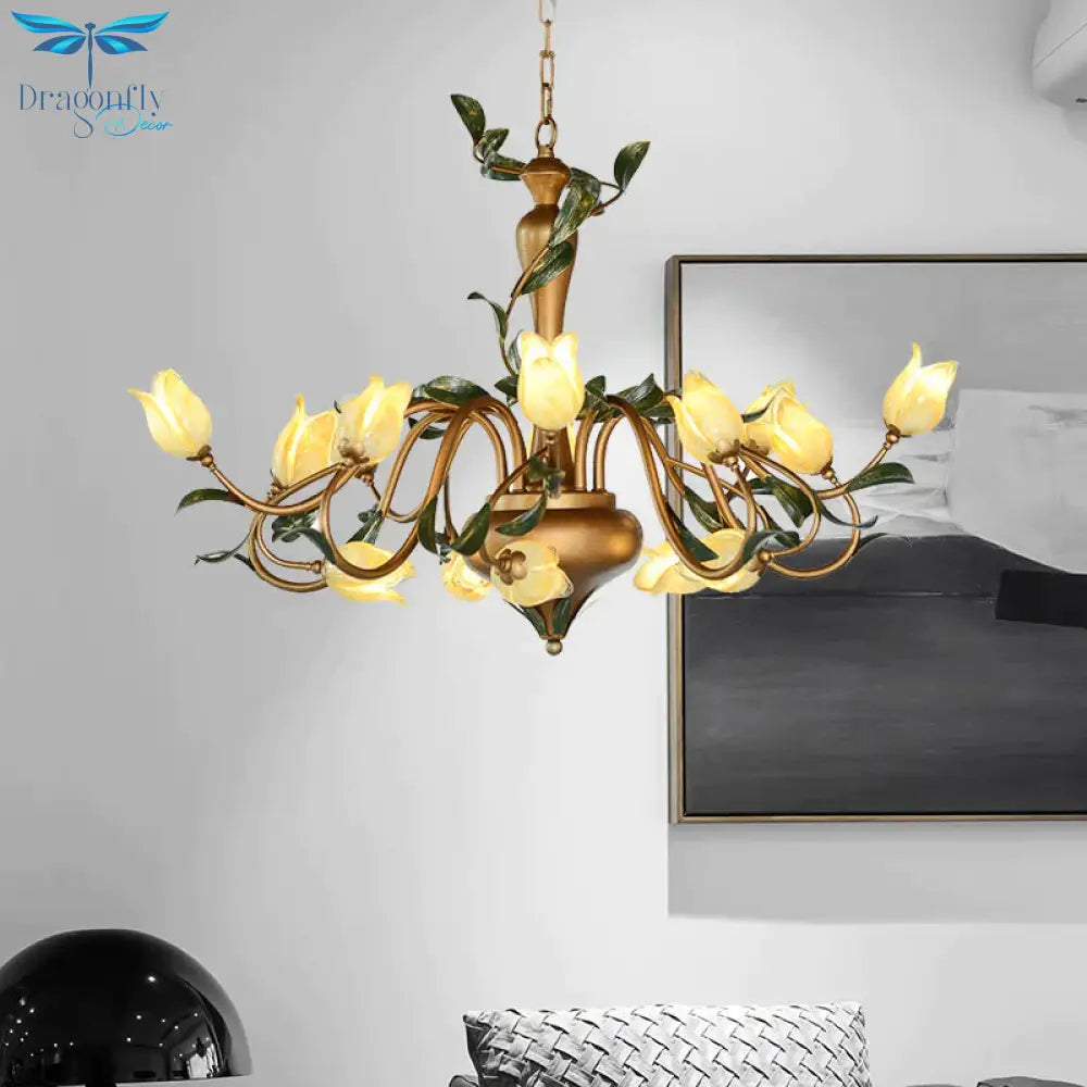 Tulip Metal Chandelier Pendant Light Romantic Pastoral 15 Heads Living Room Led Suspension Lighting