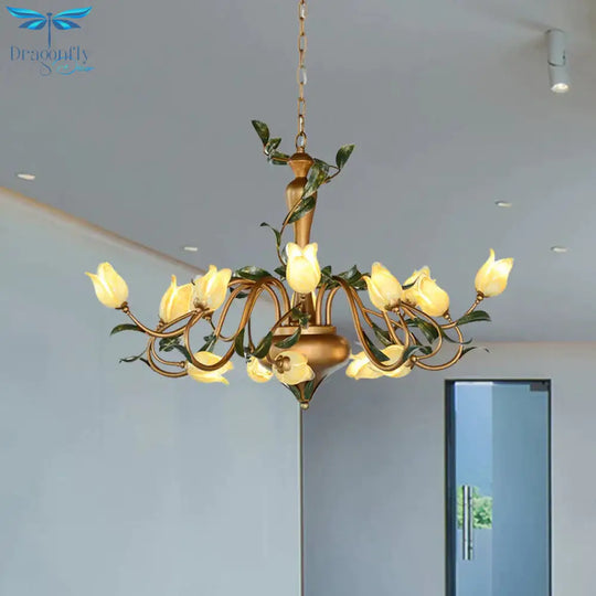 Tulip Metal Chandelier Pendant Light Romantic Pastoral 15 Heads Living Room Led Suspension Lighting