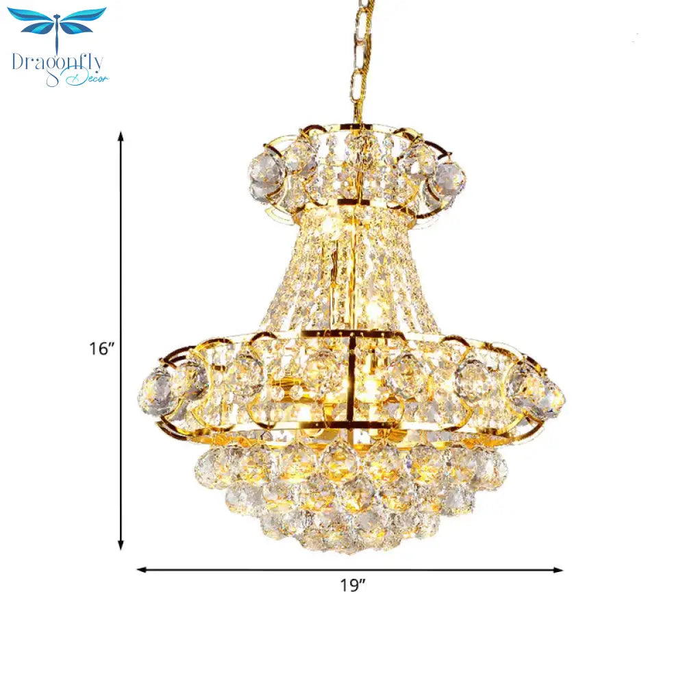 Urn Shaped Crystal Chandelier Baroque 6 - Light Dining Room Ceiling Pendant In Gold