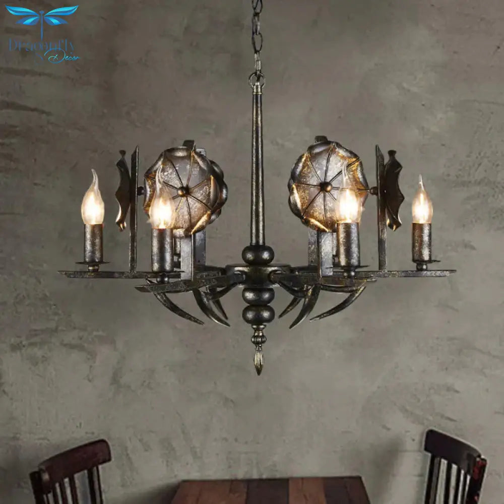 Vintage Aged Brass Chandelier Candle 6 Lights Metallic Pendant Lamp For Farmhouse Cottage Black