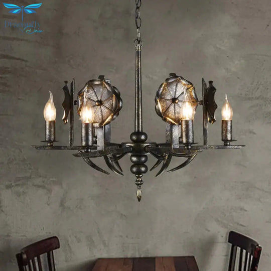Vintage Aged Brass Chandelier Candle 6 Lights Metallic Pendant Lamp For Farmhouse Cottage