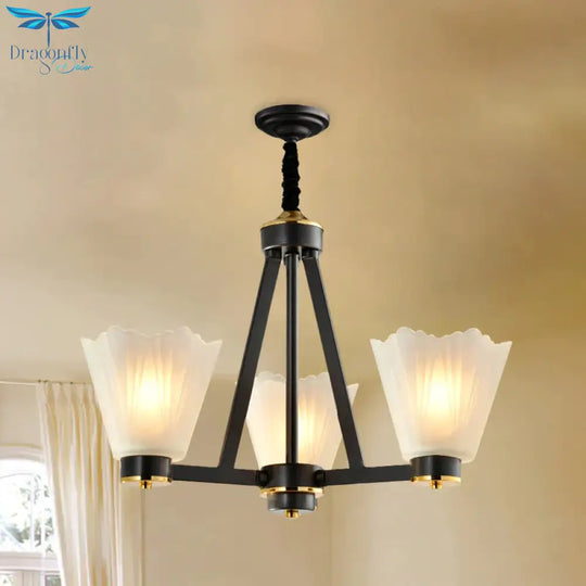 Vintage Black Frosted Glass 3 - Bulb Suspended Lighting Fixture