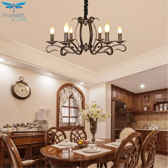 Vintage Bronze Rustic Candle Iron 6 - Lights Chandelier For Dining Room Living Pendant Lighting