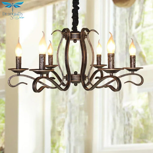 Vintage Bronze Rustic Candle Iron 6 - Lights Chandelier For Dining Room Living Pendant Lighting
