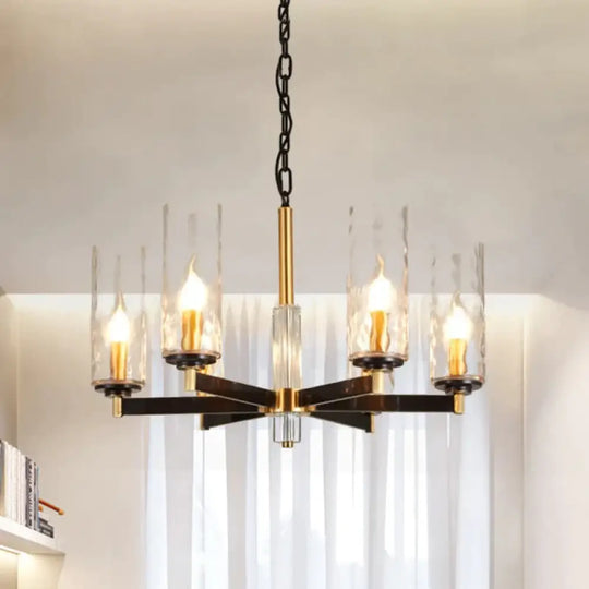 Vintage Cylinder Chandelier Lighting Fixture 3/5/6 Bulbs Clear Water Glass Pendant Lamp In Black