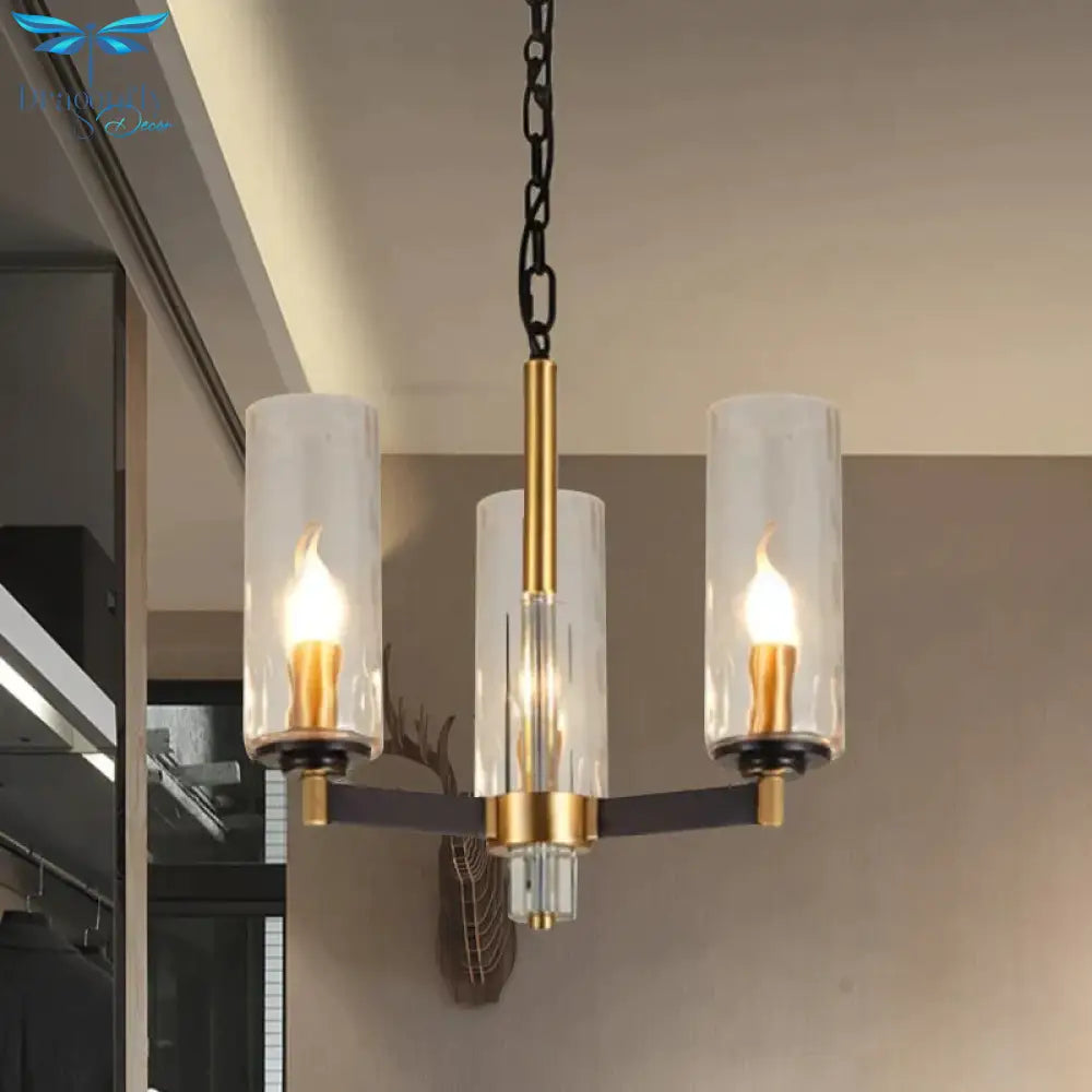 Vintage Cylinder Chandelier Lighting Fixture 3/5/6 Bulbs Clear Water Glass Pendant Lamp In Black