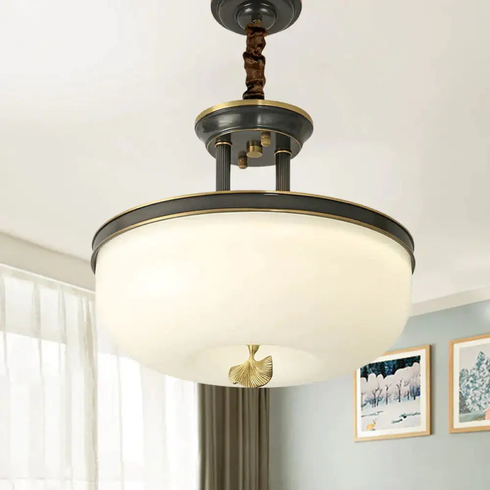 Vintage Frosted White Glass Dining Room Led Hanging Light Gold/Black Black / 12