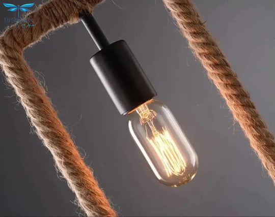Vintage Iorn Painted Creative Geometric Rope Pendant Lights Led Lamp For Living Room Bedroom