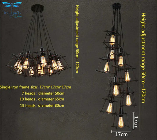 Vintage Iron Frame Chandelier Edison Bulb E27 Holder Loft Restaurant Bar Cafe Living Room Retro