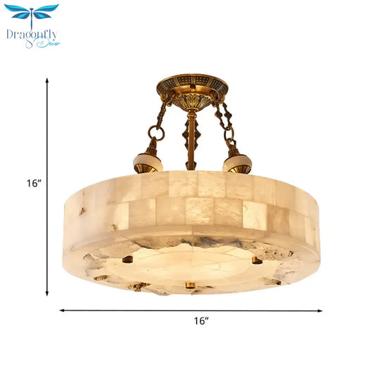 Vintage Patchwork Drum/Bowl Drop Lamp 4 - Head Opal Matte Glass Ceiling Chandelier In Brass For