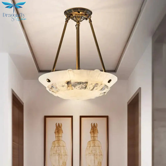 Vintage Patchwork Drum/Bowl Drop Lamp 4 - Head Opal Matte Glass Ceiling Chandelier In Brass For