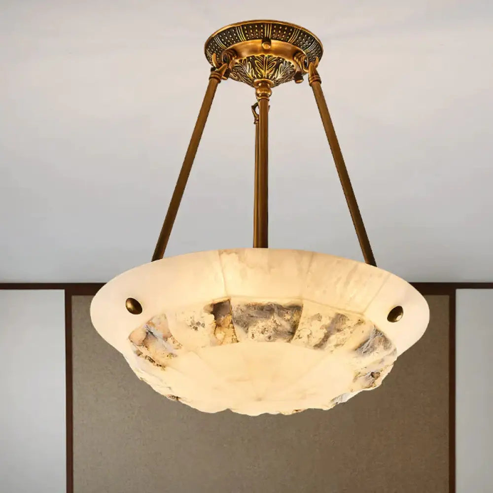 Vintage Patchwork Drum/Bowl Drop Lamp 4 - Head Opal Matte Glass Ceiling Chandelier In Brass For