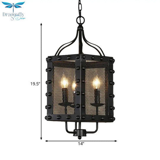 Vintage Style Black Faceted Frame 3 Lights Hanging Lamp