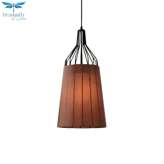 Vintage Tapered Ceiling Chandelier 3 Lights Fabric Suspension Light In Black/Coffee/Beige With Iron