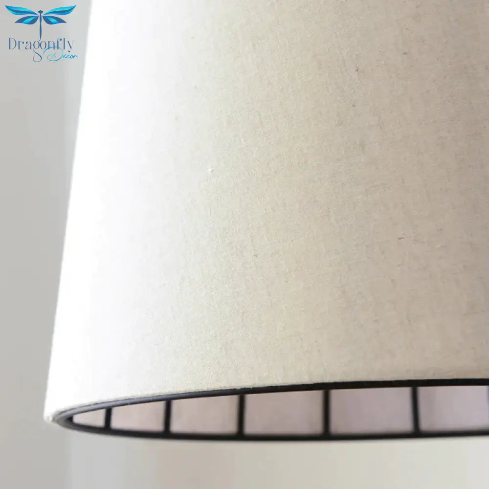 Vintage Tapered Ceiling Chandelier 3 Lights Fabric Suspension Light In Black/Coffee/Beige With Iron