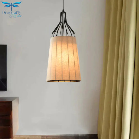 Vintage Tapered Ceiling Chandelier 3 Lights Fabric Suspension Light In Black/Coffee/Beige With Iron