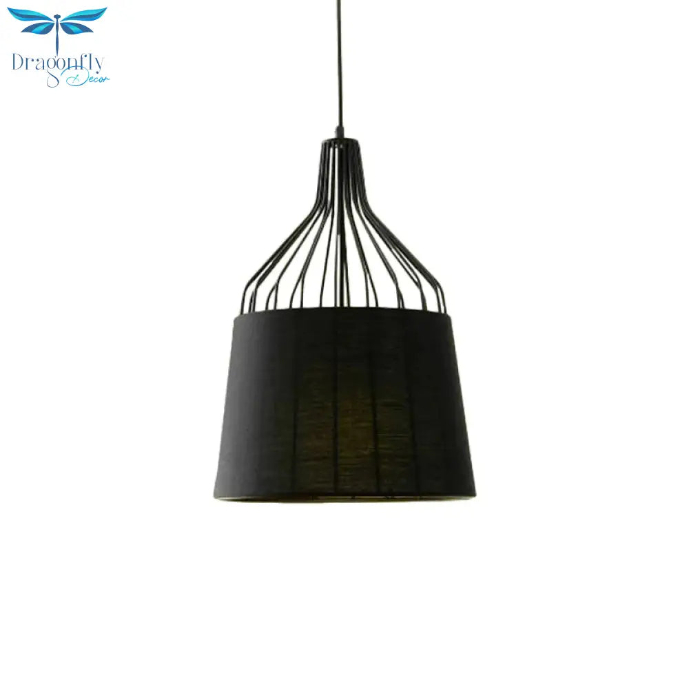 Vintage Tapered Ceiling Chandelier 3 Lights Fabric Suspension Light In Black/Coffee/Beige With Iron