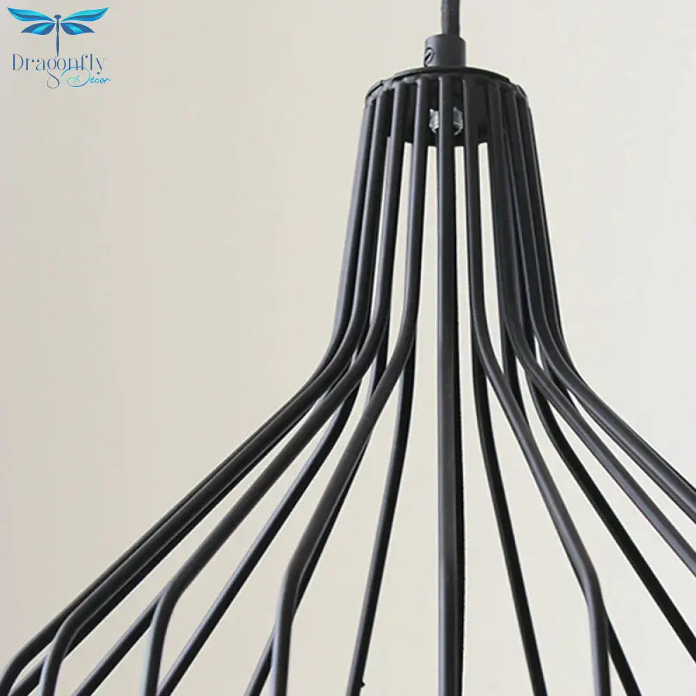 Vintage Tapered Ceiling Chandelier 3 Lights Fabric Suspension Light In Black/Coffee/Beige With Iron
