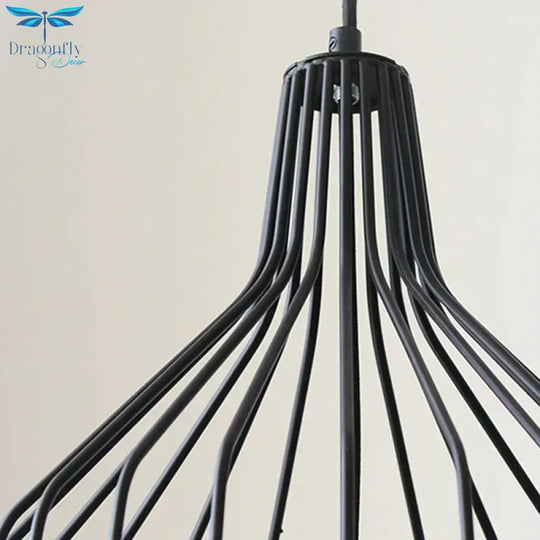 Vintage Tapered Ceiling Chandelier 3 Lights Fabric Suspension Light In Black/Coffee/Beige With Iron
