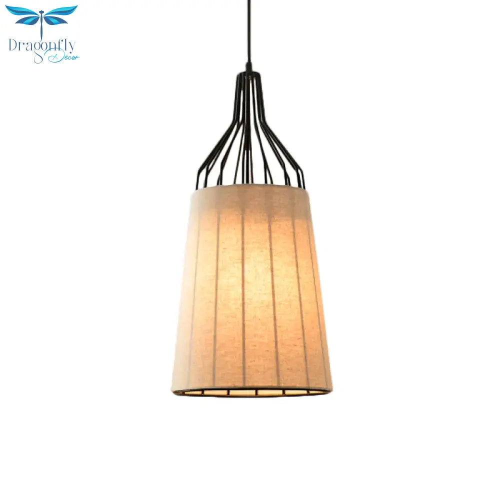 Vintage Tapered Ceiling Chandelier 3 Lights Fabric Suspension Light In Black/Coffee/Beige With Iron