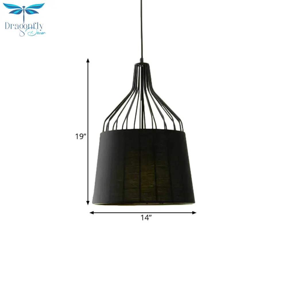 Vintage Tapered Ceiling Chandelier 3 Lights Fabric Suspension Light In Black/Coffee/Beige With Iron