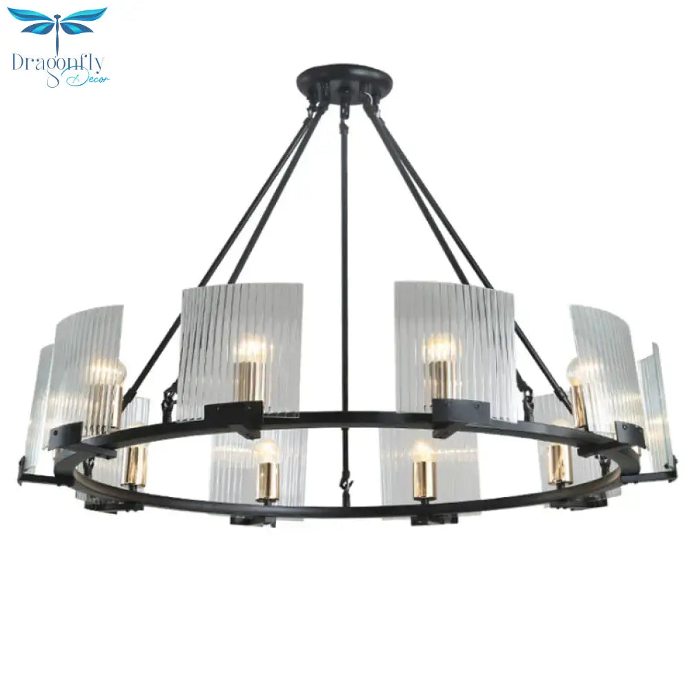 Wagon Wheel Living Room Ceiling Chandelier Traditional Metal 4/8/10 Lights Black Hanging Fixture