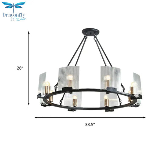 Wagon Wheel Living Room Ceiling Chandelier Traditional Metal 4/8/10 Lights Black Hanging Fixture