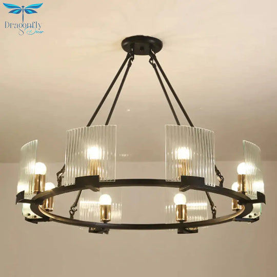 Wagon Wheel Living Room Ceiling Chandelier Traditional Metal 4/8/10 Lights Black Hanging Fixture