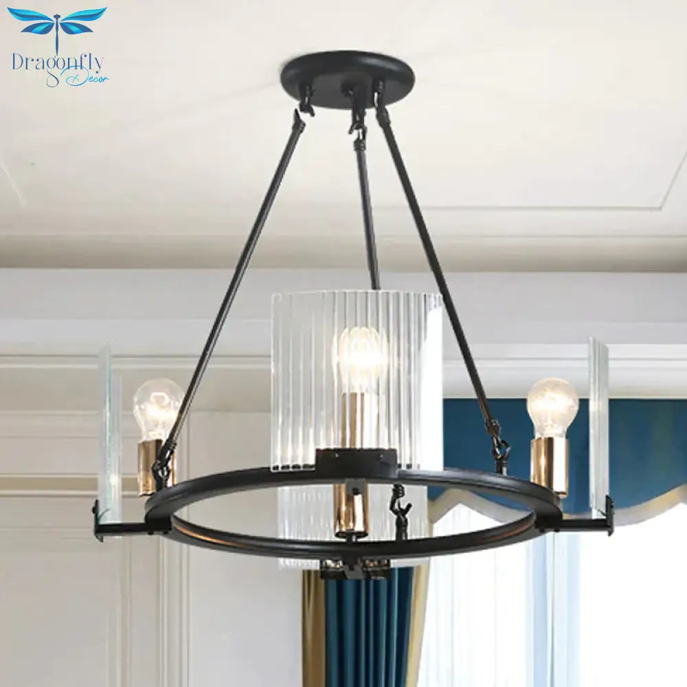 Wagon Wheel Living Room Ceiling Chandelier Traditional Metal 4/8/10 Lights Black Hanging Fixture