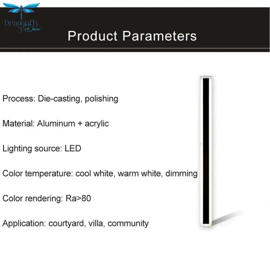 Waterproof Outdoor Lighting Tall Led Wall Lamp Ip65 Aluminum Dimmable Light Garden Porch Sconce
