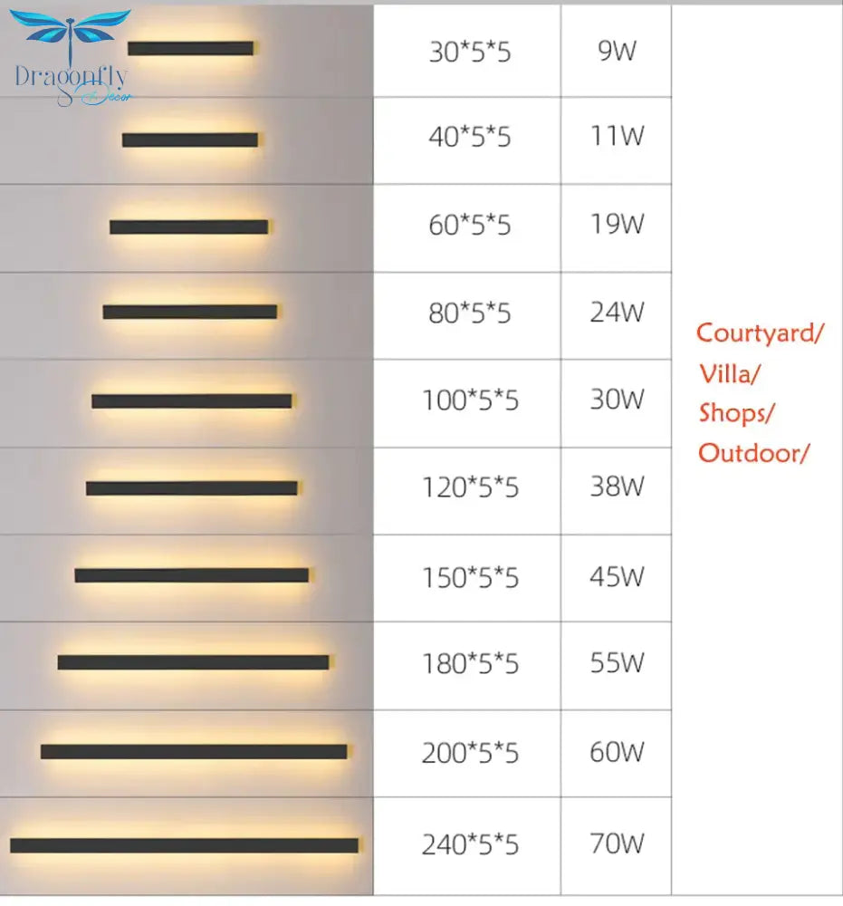 Waterproof Outdoor Wall Lamp Led Long Ip65 Aluminum Light Garden Villa Porch Sconce 110V 220V